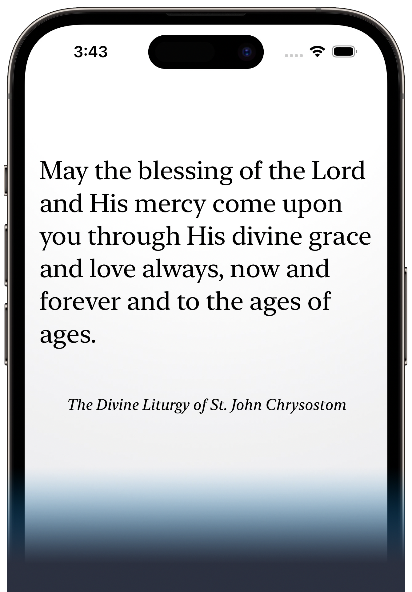 Benediction on an iPhone, showing a prayer from the Divine Liturgy of St. John Chrysostom.